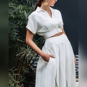 Chloe Kristyn Linen Cupro "Estelle" Maxi Skirt, White, Sz S, NWT